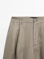 100% linen wide-leg mid-rise trousers