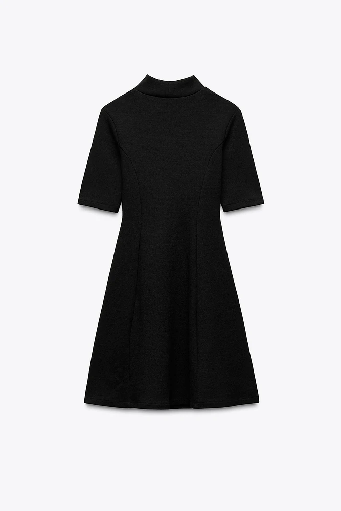STRETCH KNIT SKATER DRESS WITH BELT
