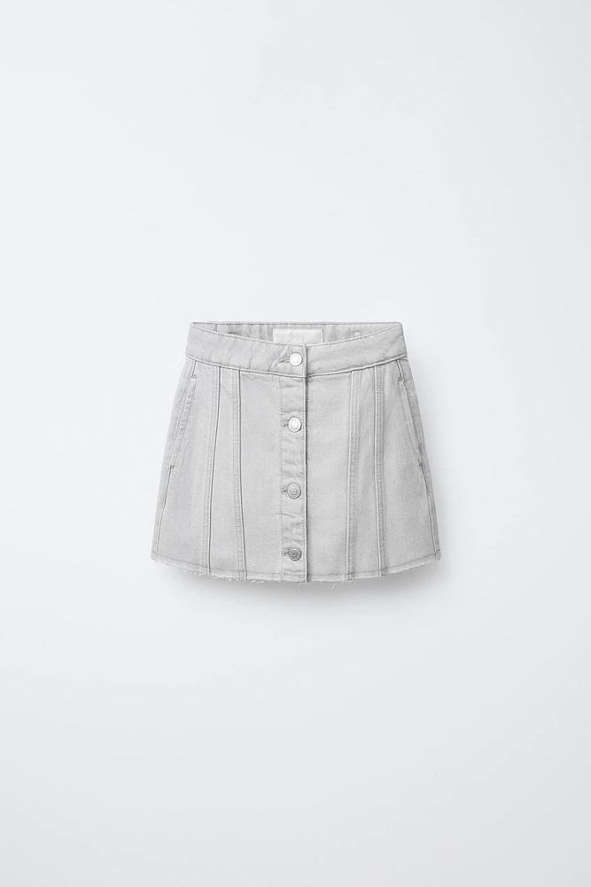 CUTOUT FRAYED DENIM SKIRT