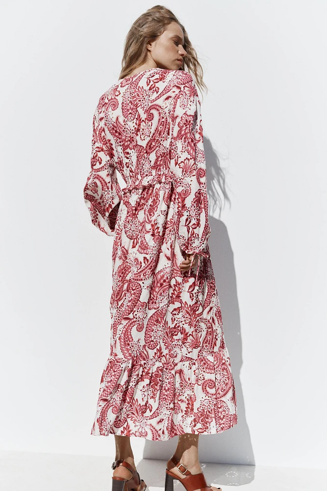 PRINTED MIDI DRESS WITH EMBROIDERED EYELETS