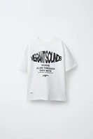 TEXT AND LABEL PRINTED T-SHIRT