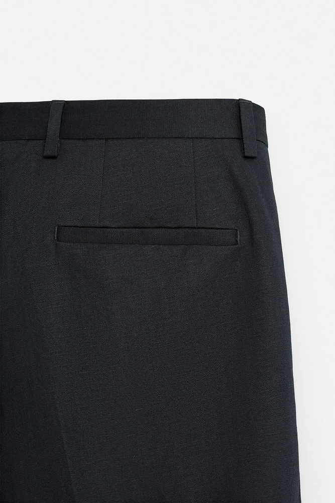 HERRINGBONE LINEN COTTON SUIT PANTS