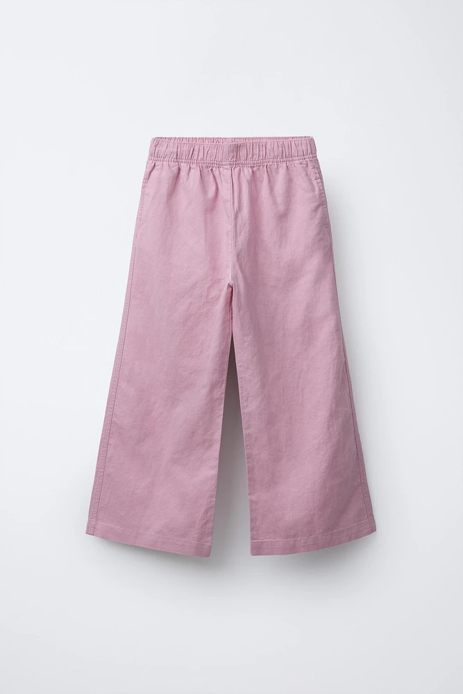 WIDE LEG LINEN BLEND PANTS