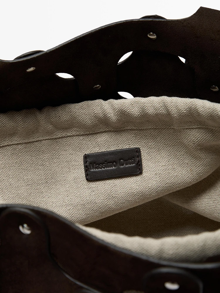 Studded split suede shopper bag