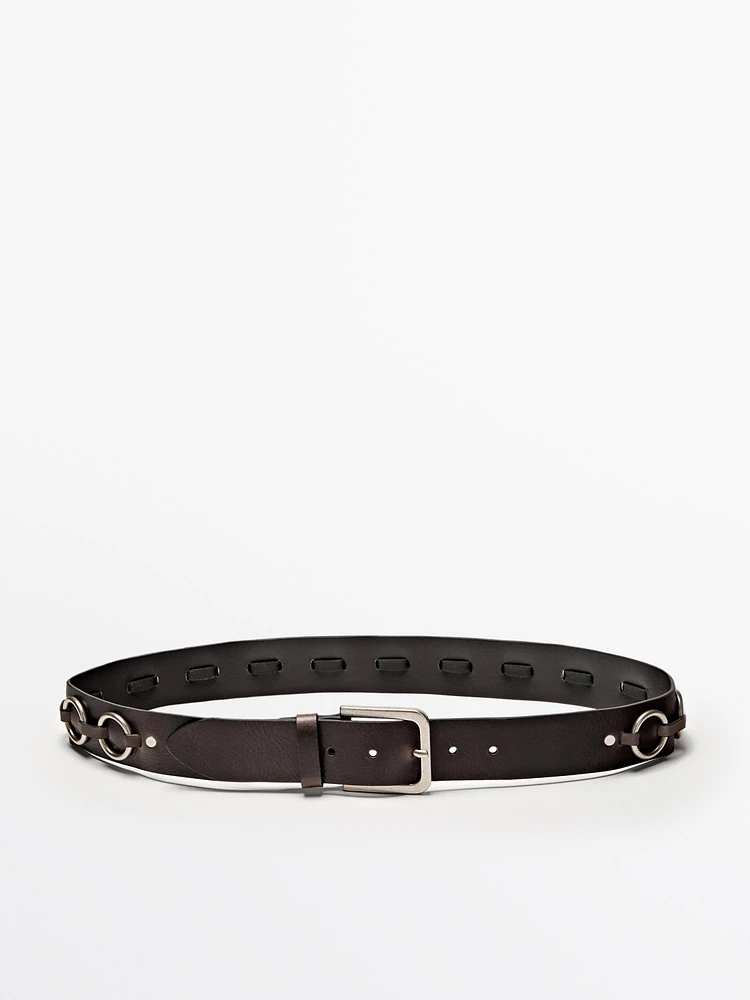 Ceinture en cuir nappa avec anneaux