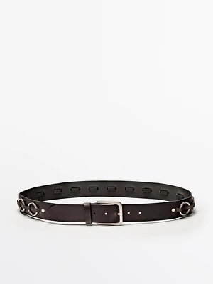 Ceinture en cuir nappa avec anneaux