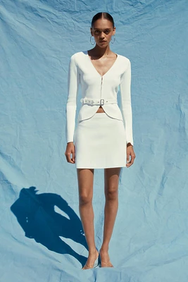 BELTED PLAIN KNIT JACKET