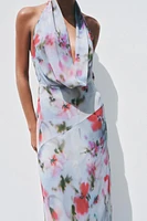 PRINTED MIDI HALTER DRESS