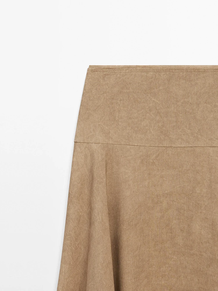 Flounce linen blend midi skirt