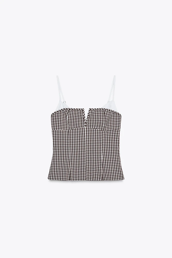 TOP ÉLASTIQUE À CARREAUX VICHY EN MATIÈRES VARIÉES