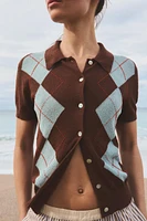 DIAMOND KNIT POLO TOP