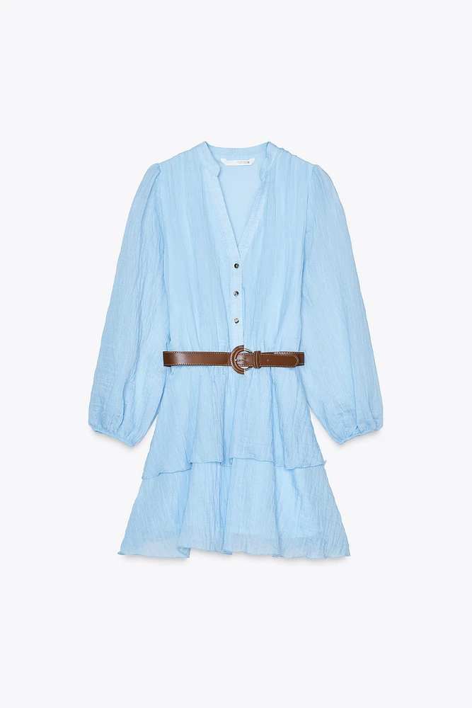 BELTED RUFFLED DRESS