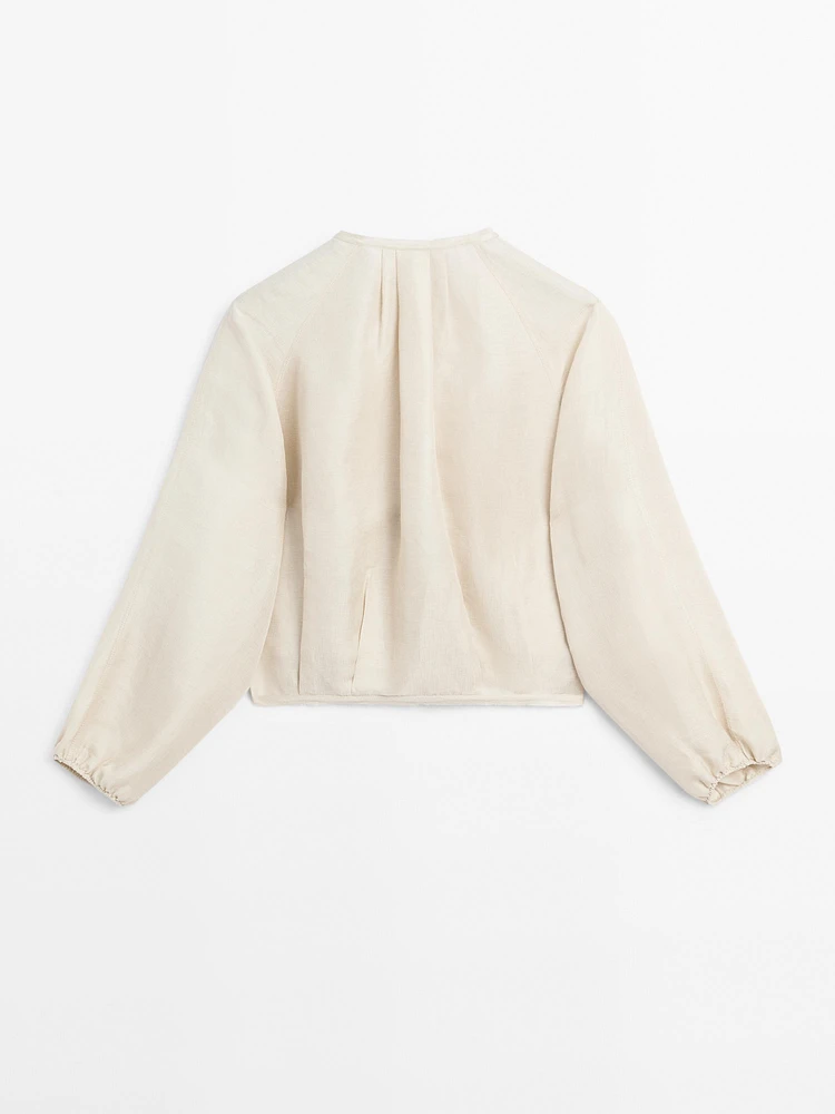 Frayed linen and silk bomber jacket