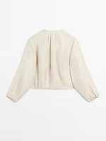 Frayed linen and silk bomber jacket