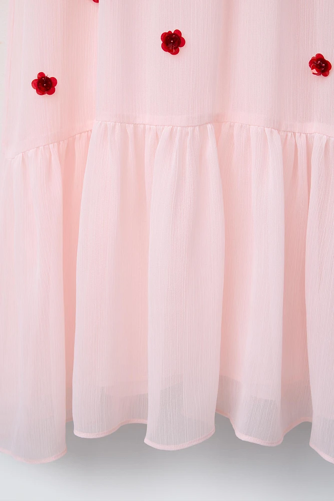 FLOWY DRESS WITH JEWEL FLOWER DETAIL