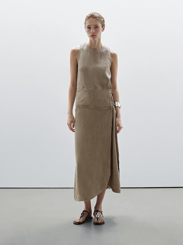 100% linen dress with buckle detail