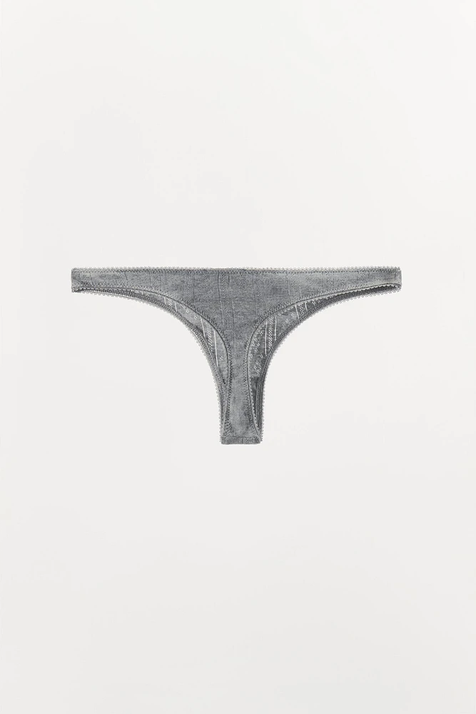 FLORAL POINTELLE THONG