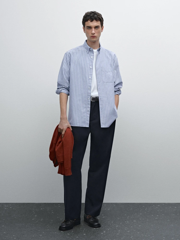 Chemise oxford regular à rayures en coton