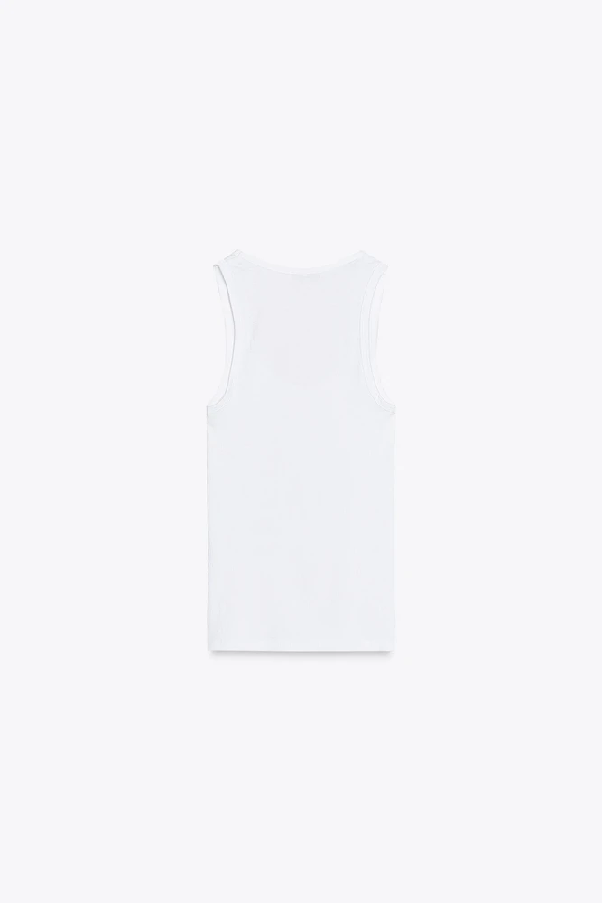 SLEEVELESS RIBBED COTTON T-SHIRT