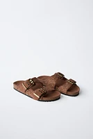 SPLIT LEATHER MICRO-STUD BUCKLE SANDALS