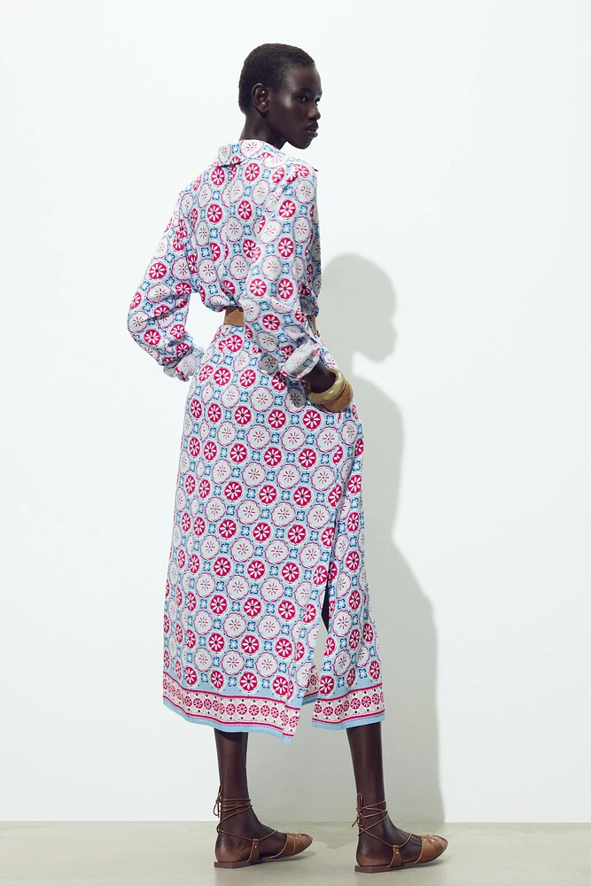 BELTED PRINT MIDI DRESS
