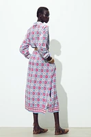 BELTED PRINT MIDI DRESS