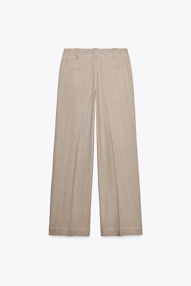 STRAIGHT LEG HERRINGBONE PANTS