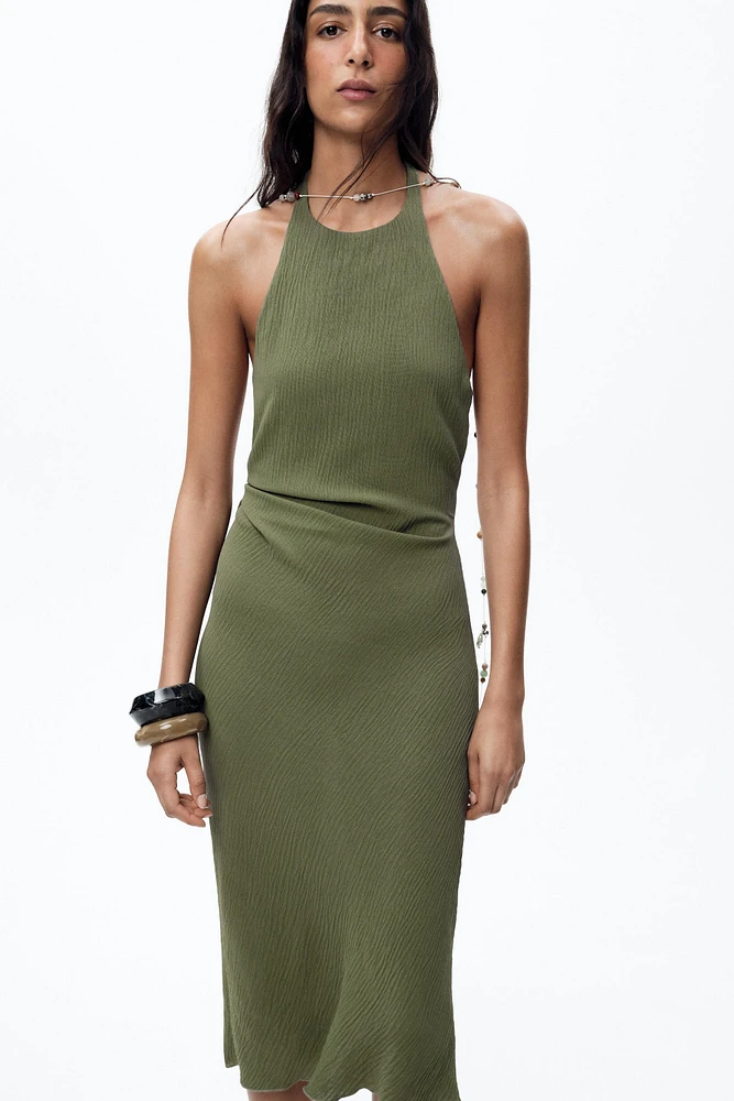 TEXTURED HALTER DRESS