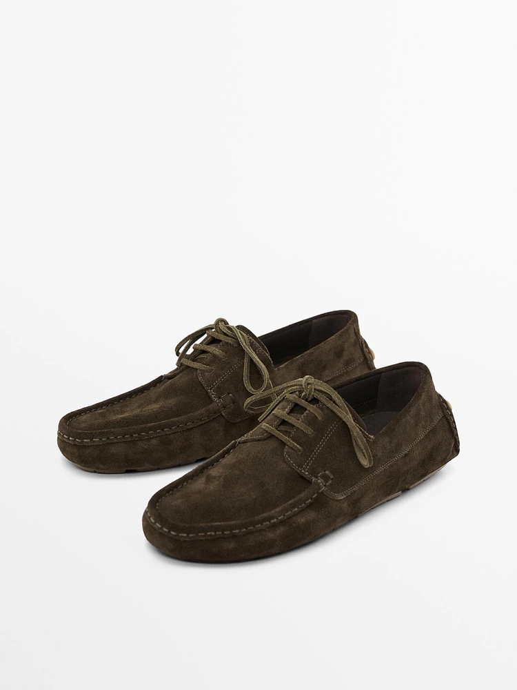 Mocassins bateau en croûte de cuir