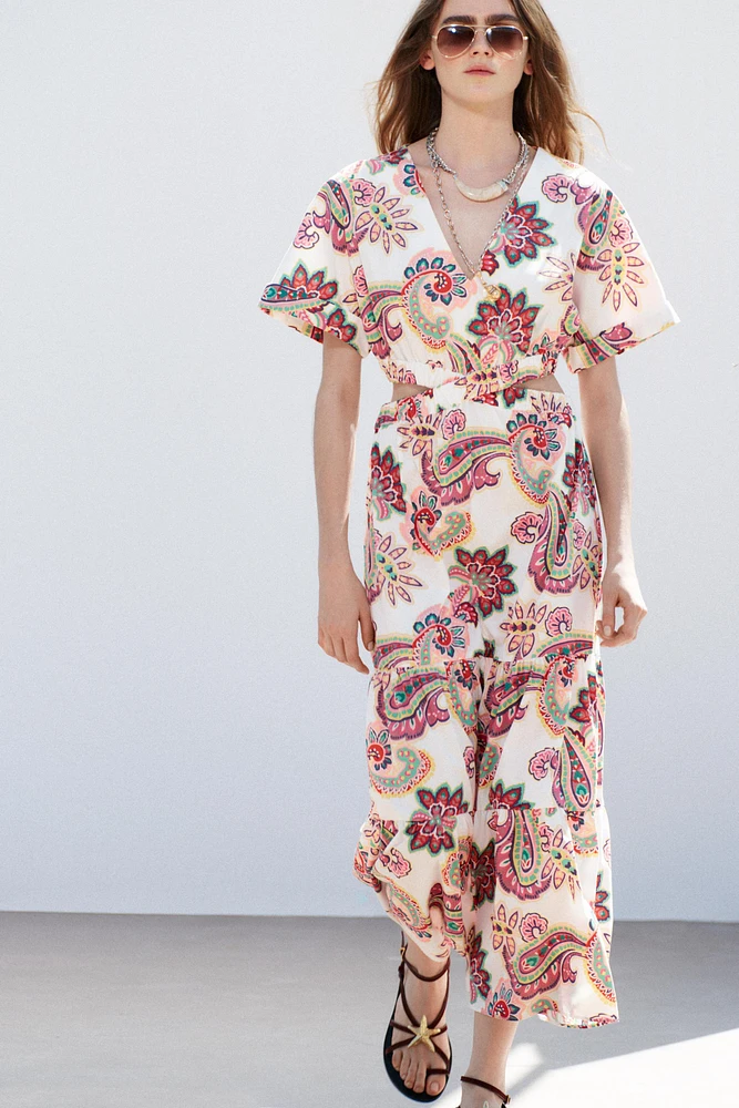 CUT OUT PRINTED POPLIN DRESS