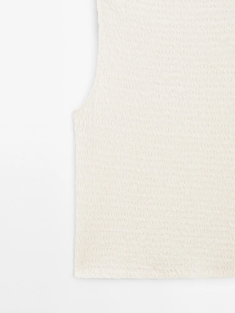 Textured cotton blend top