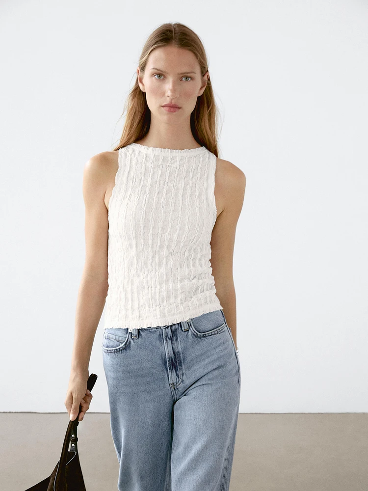 Top froncé en coton mélang