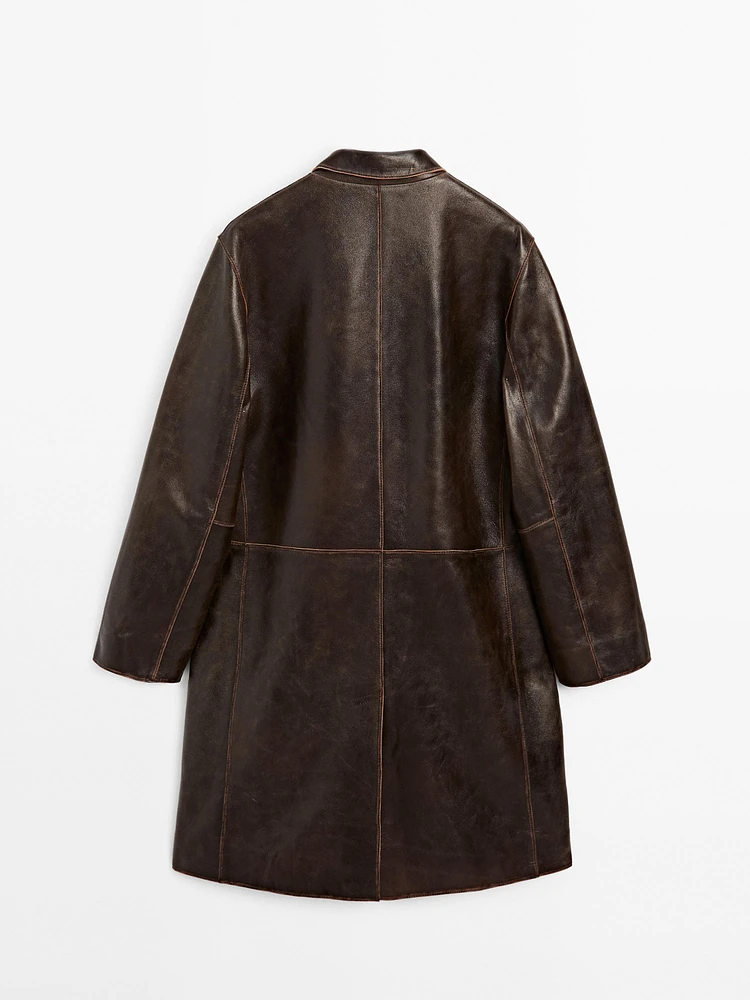 Manteau en cuir nappa effet usé