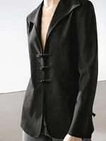 Linen blend blazer with fastening detail