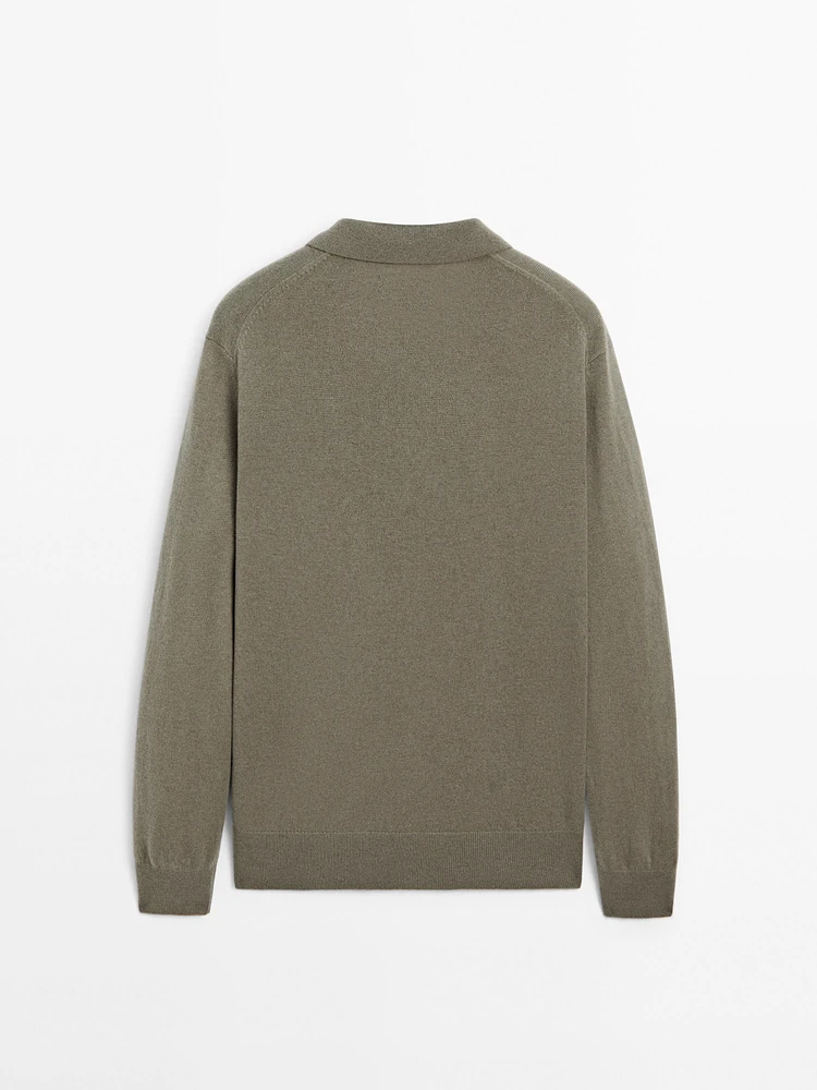 100% cashmere knit polo collar sweater
