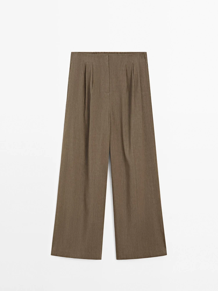 Linen blend straight-leg trousers with darts