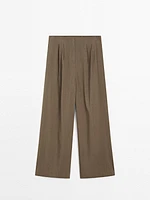 Linen blend straight-leg trousers with darts