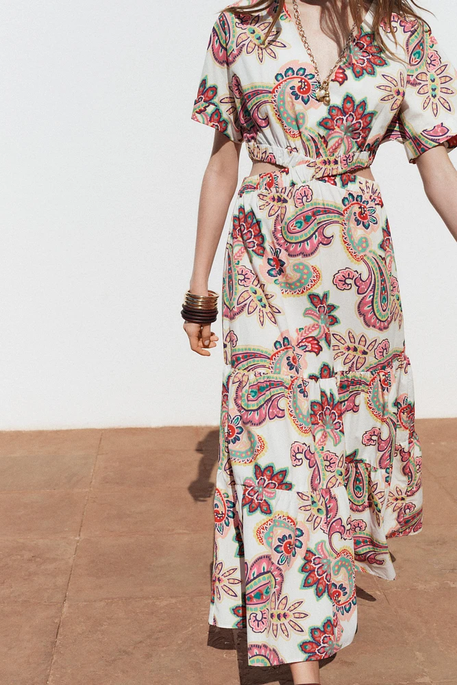 CUT OUT PRINTED POPLIN DRESS