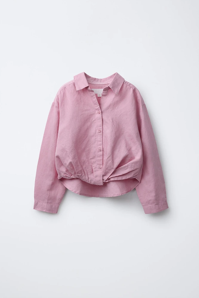 LINEN-BLEND GATHERED SHIRT