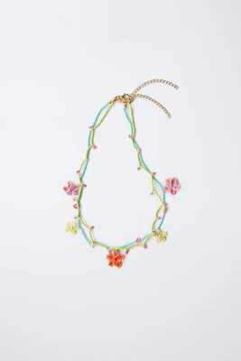 TWO-PACK OF BEADED FLOWER NECKLACES