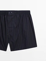 Navy blue striped poplin boxers