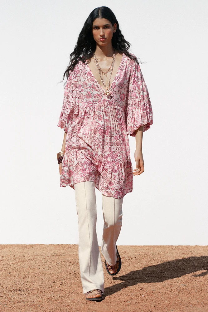 PUFF SLEEVE PRINT DRESS