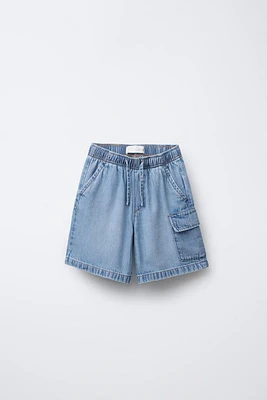 LOOSE DENIM CARGO SHORTS