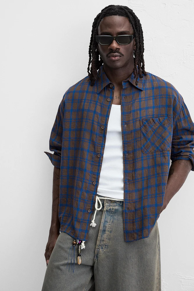 COTTON - LINEN PLAID SHIRT