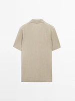 Ribbed knit short sleeve polo shirt