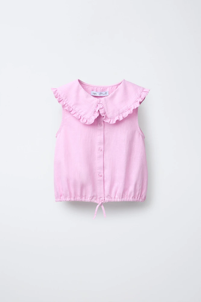 LINEN COTTON PETER PAN COLLAR SHIRT