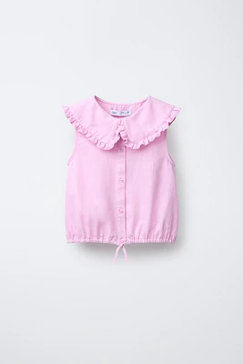 LINEN COTTON PETER PAN COLLAR SHIRT