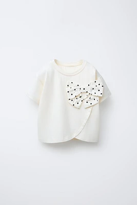 POLKA DOT COMBINATION BOW T-SHIRT