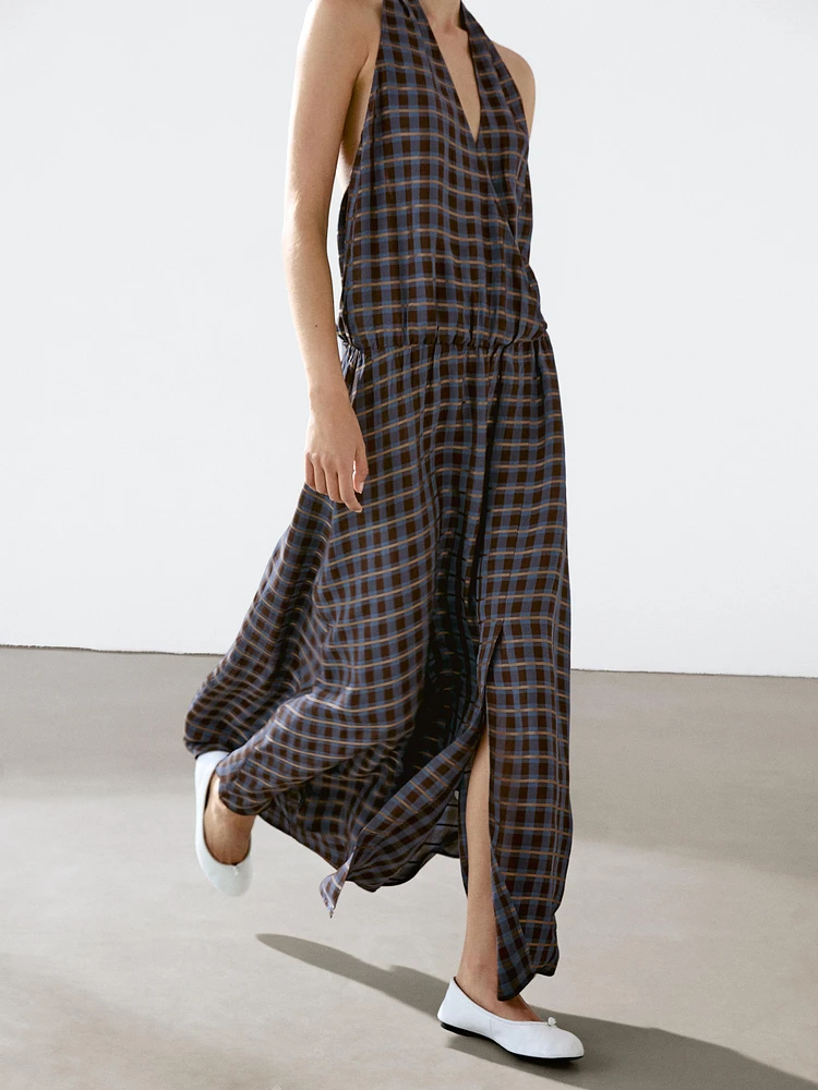 Robe longue ample imprimée à encolure américaine