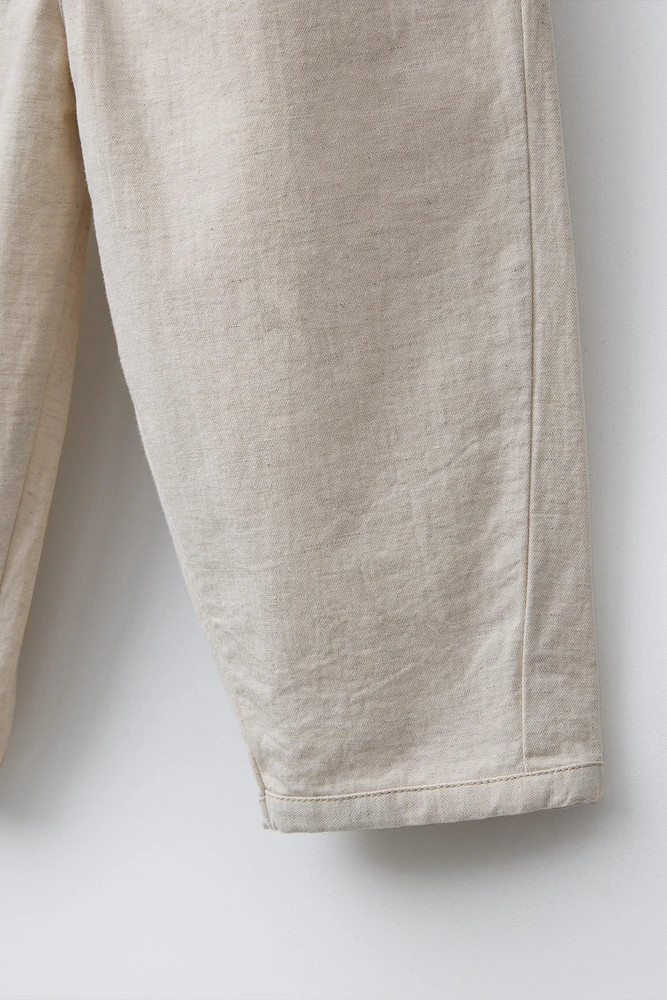 LINEN BAGGY BUTTON PANTS